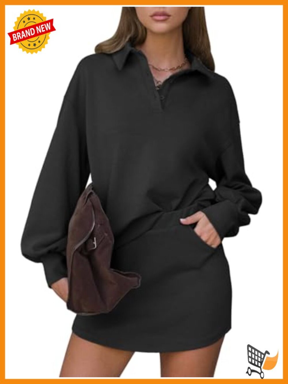 EXLURA 2 Piece Skirt Set Cotton Blend Polo Sweatshirt Skort Travel Lounge
